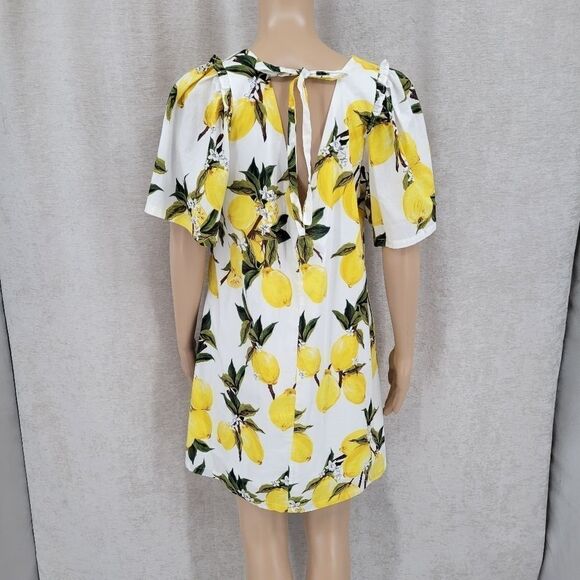 Love Riche White with Yellow Lemons Cotton Midi Dress Women's Large - Picture 3 of 13